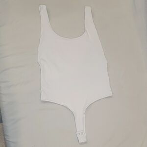 White, Scoop Neck, Double Lined, Low Back, Bodysuit
